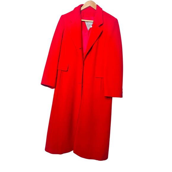 Vintage MARVIN RICHARDS Women's Red 100% Wool Full Length Trench Coat Size 12P - Picture 1 of 13